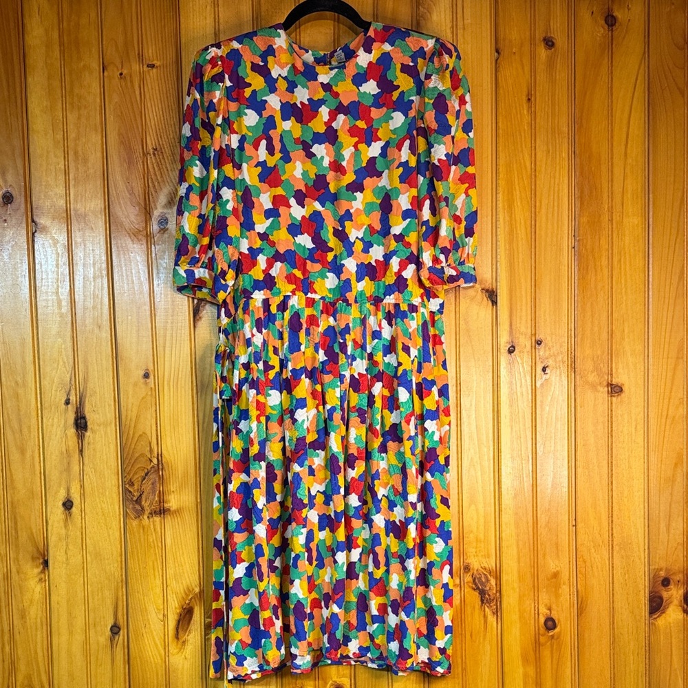 100% (No Brand Tag) Multicolor Patterned Midi Dress - Vibrant Floral Print